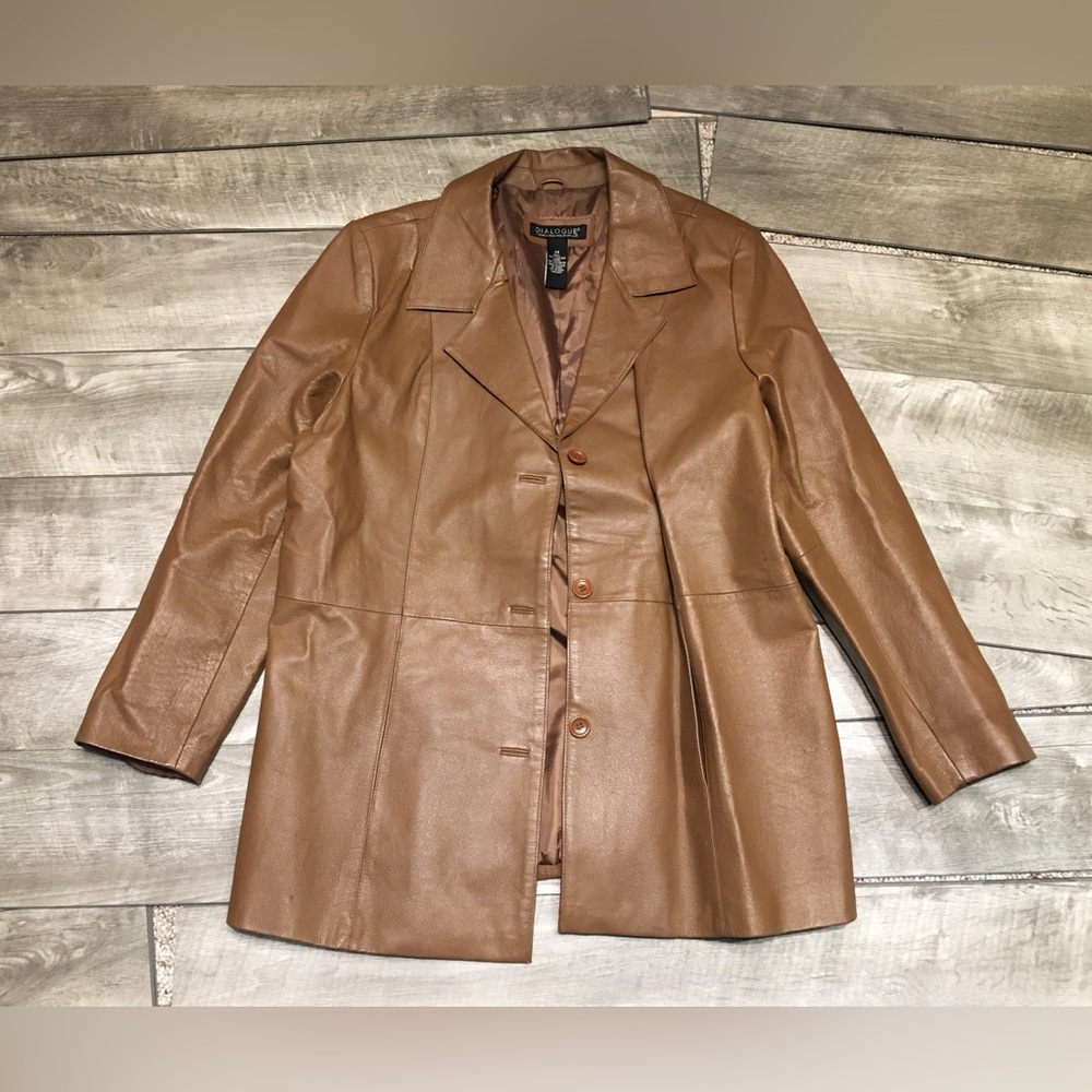 Vtg Womens Dialogue Leather Winchester Supernatural Camel Coat Jacket Size 2X